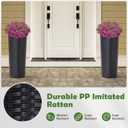 Idzo All Weather Wicker Planters for Outdoor Plants Set of 2, 24 inch Tall Black Planter for Front Porch, Patio, Balcony, Indoor Usage - Round Rattan Flower Pots