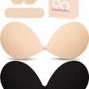 FZGO Sticky Bra Push Up Strapless Adhesive Bra Invisible Backless Reusable Cleavage Bras for Women with Silicone Nipple Covers Pasties Nude, Size: A