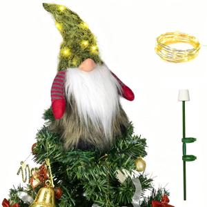 12inch Gnome Christmas Tree Topper with Tree Topper Holder Treetop Santa Gnome Christmas Tree Topper with Lights Hand Made Christmas Tree Decoration Holiday Home Decor Ornament