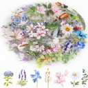  Natural Flower Stickers for Scrapbooking,Self-Adhesive Transparent Flower Stickers Scrapbook Supplies Journaling Supplies for Adult Card Making Letters DIY Water Bottle Cards Decoration