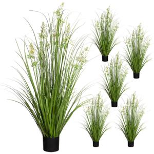 Ling's moment 31.5" Tall Artificial Grass Plants 6pcs Faux Shrubs Wheat Grass Fake Greenery Stem Onion Grass with Delphinium Flowers UV Resistant for Home Decor Wedding Garden Room Outdoor Office