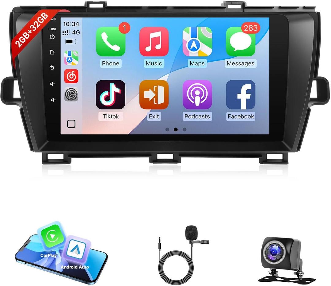 Leadfan Carplay for Toyota Prius 2010 2011 2012 2013 2014 2015 Car Radio, 9 inch Touchscreen Stereo for Prius Wireless Carplay Android Auto WiFi GPS Bluetooth FM SWC+Backup Camera (No JBL & Large Screen)