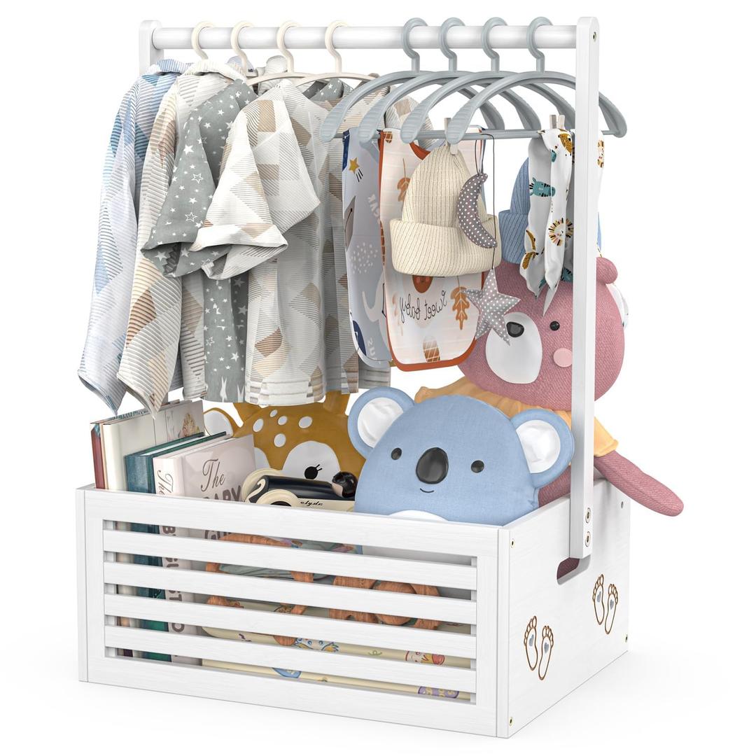 Baby Shower Crate Closet, Baby Baskets with Hangers Handle, Baby Crate Box for Baby Shower, Welcome Gift Basket for Newborn Baby, Pregnancy Gift for New Parents (White, Large Size)