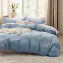 Bedsure Mineral Blue Duvet Covers Queen Size - Prewashed Cotton-Like Polyester Duvet Cover, Soft Queen Duvet Cover Set 3 Pieces with Zipper Closure, 1 Duvet Cover 90x90 inches and 2 Pillow Shams (05 - Mineral Blue (No Comforter))