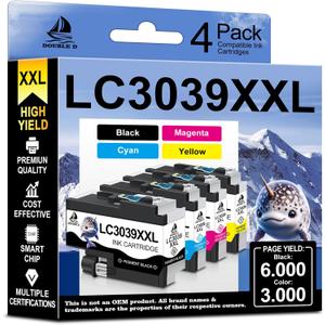 LC3039XXL Compatible Ink Cartridges Replacement for Brother LC3039 LC3039XXL LC-3039BK LC3037 LC3037BK LC-3037XXL,Work for Brother MFC-J5945DW MFC-J6945DW MFC-J5845DW MFC-J6545DW(4 Pack)