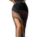 WDIRARA Women's One Shoulder Mesh Ruched Maxi Dress Tie Dye High Slit Bodycon Dresses (Medium, Dark Grey)