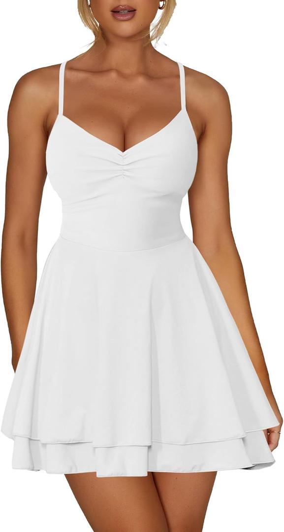 Kaximil Women's Sexy Spaghetti Strap Ruffle Mini Dress Ruched Corset Party Club A Line Short Dresses L