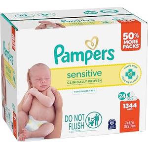Pampers Sensitive Baby Wipes, Unscented, Fragrance Free, Clinically Proven, Water Based, Hypoallergenic, Multi-Use, Hand Wipes, 1344 Wipes Total (24X Flip-Top Packs)