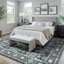 Washable 810 Area Rug for Living Room, Vintage Floral Rug Soft Non Slip Stain Resistant Boho Carpet for Indoor Bedroom Dinning Room Home Office Blue/Navy