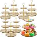 Patelai 8 Packs 3 Tier Crystal Acrylic Clear Cake Stand with Gold Round Holder Acrylic Cupcake Stand Holder for Home Wedding Holiday Birthday Baby Shower Tea Party (Clear Amber)