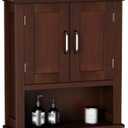 ChooChoo Wood Wall Cabinet with Doors, Medicine Cabinet with Adjustable Shelves Over The Toilet, Rustic Cabinet Wall Mounted for Bathroom, Kitchen, Living Room, Dark Cherry