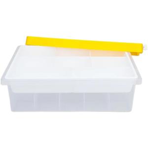 Storage Organizer Box - Yellow Plastic Organizer Bin with Building Plate Lid & Removable Tray, Stackable Building Block Storage, Clear Crafts Box