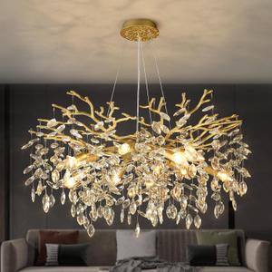 EGM Gold Tree Branch Chandelier 32" 10-Light Modern Crystal Light Fixture