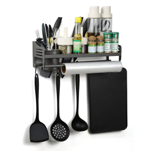 Wall Mounted Spice Rack, Hanging Spice Rack with Hooks - Kitchen Utensil Organizer for Spatulas, Spoons, And Seasoning Jars - Space Saving Solutions for the Kitchen (40CM)
