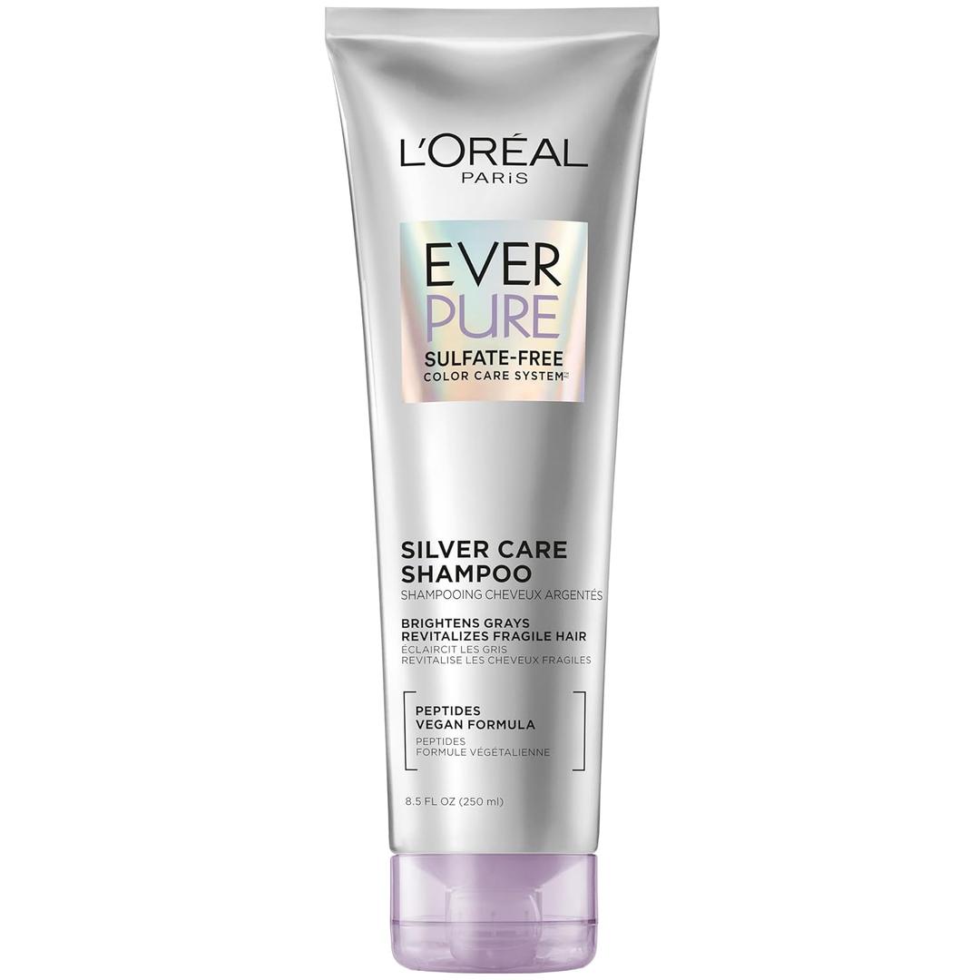 L'Oreal Paris EverPure Brightening and Nourishing Shampoo for Gray Hair, Sulfate-Free Vegan Formula with Peptides, 8.5 Fl Oz