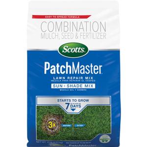 Scotts PatchMaster Lawn Repair Mix Sun + Shade Mix, Combination Grass Seed, Fertilizer, and Mulch, 10 lbs.