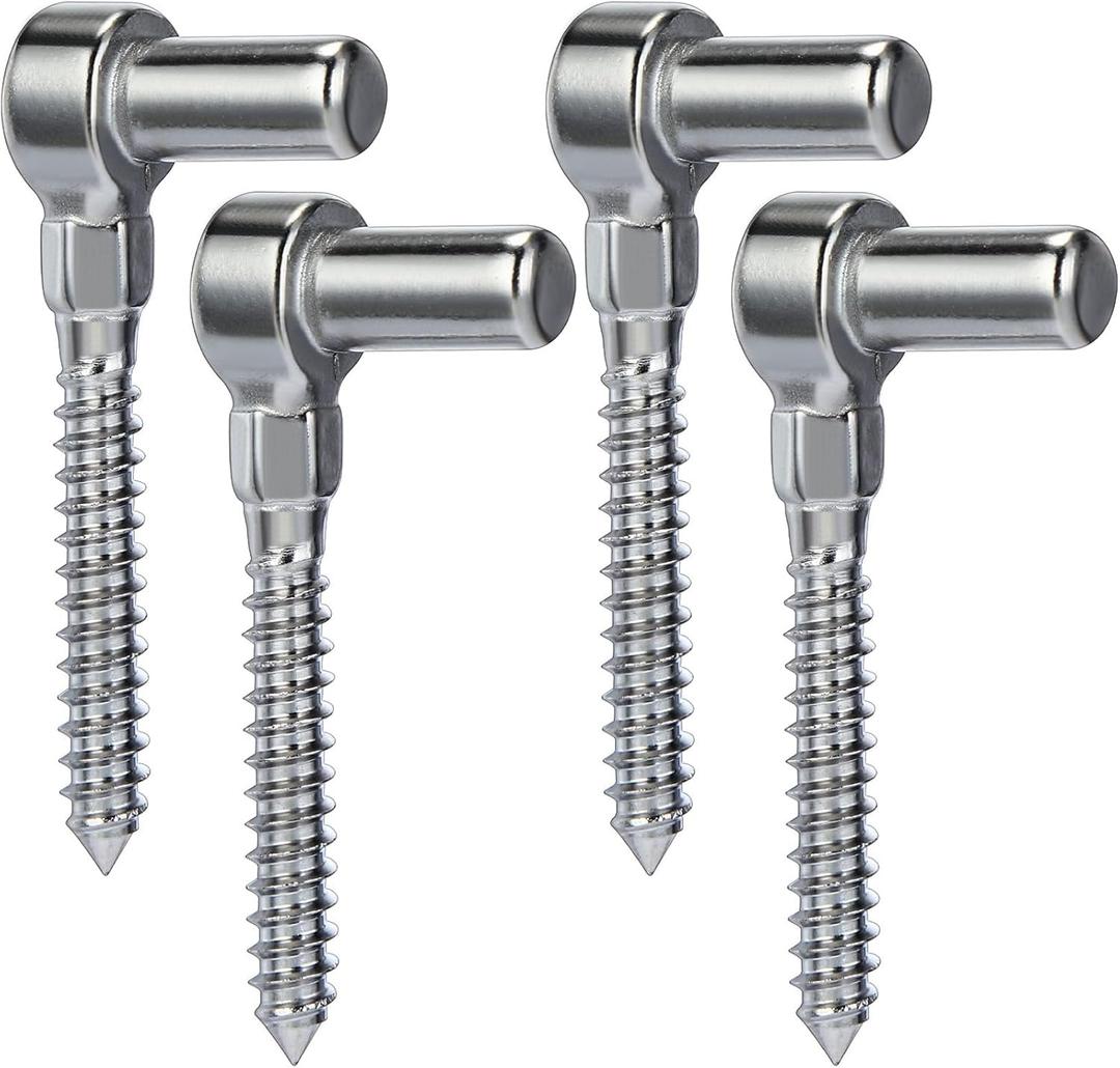 Zonon 4 Pcs Stainless Steel Gate Hinges for Farm Wooden Fences, 4-1/2'' One Piece Molding M16 Screw Eye Hook Hinge Bolts with Hole Dia 5/8 Adjustable Gate Sag (4.33 x 1.97 Inches)