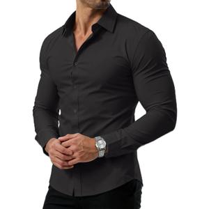 PLEPAN Men's Dress Shirt Slim Fit Stretch Stain Proof Wrinkle-Free Long Sleeve Business Wedding Button Down Shirts (3X-Large, 01-black)