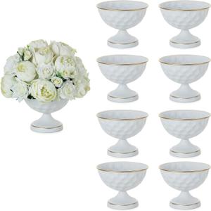Sziqiqi Urn Vases for Wedding Centrepiece: 6.1in White Metal Urn Vases Set of 10 Bulk Compote Vase for Wedding Decorations - Flower Arrangements Table Vase Plant Bowl for Wedding Party Event