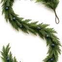 Dingion 6 ft Christmas Juniper Garland Real Touch Pine Artificial Garland with Blueberry Lifelike Greenery Christmas Decorations for Mantel Fireplace Table Centerpiece Xmas Decor