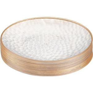 PLASTICPRO 30 Pack Hammered Plastic Plates Heavyweight Disposable Plastic Plates Elegant Clear Hammered Rim Platsic Party Dishes (Hamered Clear With Gold Rim, 9'' INCH PLATES)