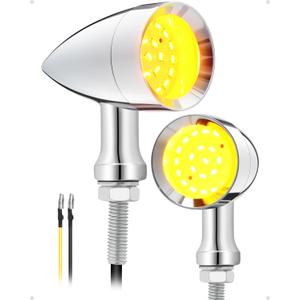 PBYMT Motorcycle Front turn Signals LED, 24 LEDS Bullet Blinkers Chrome Amber Lights Compatible with Harley Honda Kawasaki Suzuki Triumph Yamaha
