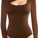 MANGOPOP Mock Turtleneck Long Sleeve Bodysuits for Women Cutout Front Body Suit, S