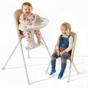 Mallify Foldable High Chair, Space-Saving Portable Baby High Chair with Removable Double Tray, Modern Convertible Baby Feeding Chair, Lightweight, Easy to Clean, Beige (Cream)