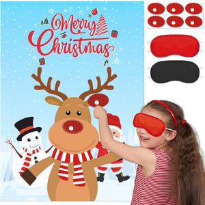Christmas Games, Pin the Nose on the Rudolph, Christmas Stickers Games for Families Adults Kids Teens, Party Favors Supplies and Xmas Gifts, New Year Activities Decorations with 36pcs Stickers, Deer