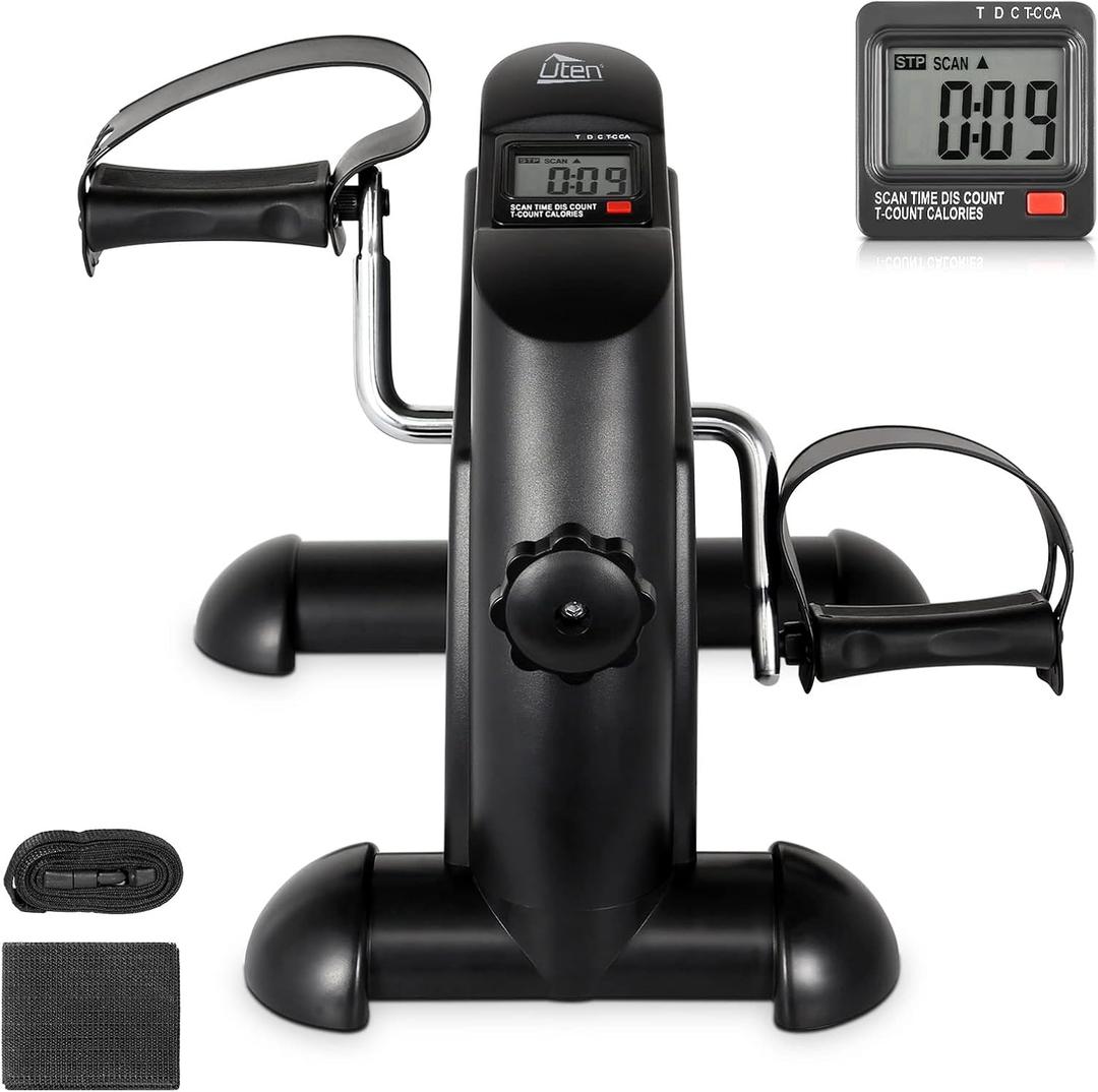 Uten Mini Exercise Bike, Under Desk Bike, Arm & Leg Peddler Machine with LCD Screen Displays, Portable Cycle (BLACK)