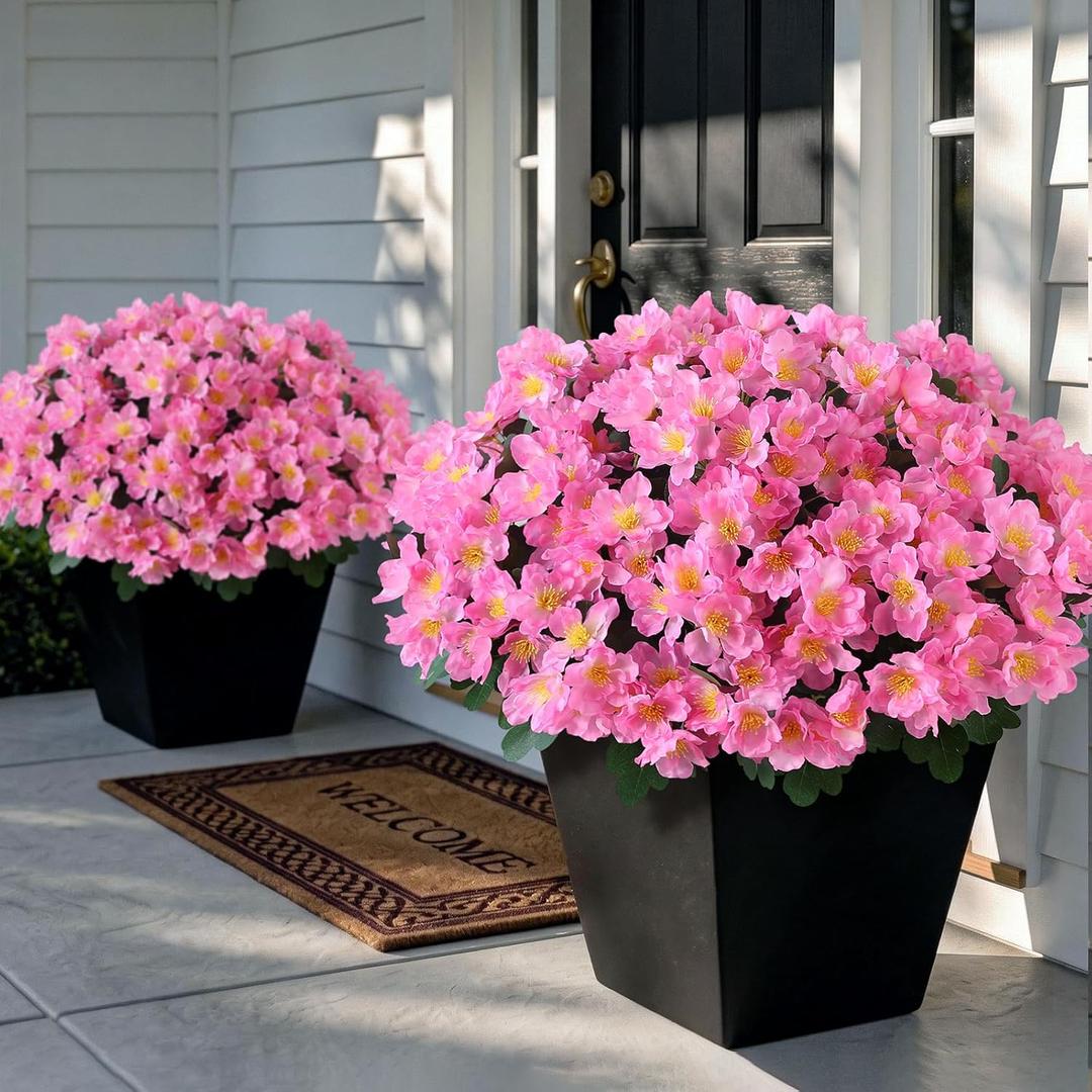 Juxdp 16 Bundles Artificial Camellia for Front Door Outside - Faux UV Resistant Real Looking Camellia Flowers Fake Silk Bouquets Plants for Garden Window Farmhouse Home Spring Summer Decor (Pink)