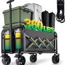Collapsible Wagon Cart with Wheels Foldable - 360lbs Heavy Duty Folding Cart Utility Lightweight Portable Wagons with 360°Swivel Brakes Wheels for Groceries Shopping Beach Camping Garden