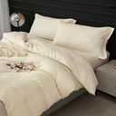 SAPHREAS 100% Washed Cotton Duvet Cover Queen Size Set, Linen Like Comforter Cover with Zipper Closure & Corner Ties (No Comforter), 90x90 Cream