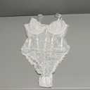 Lilosy Sexy Mesh Sheer Floral Lace Corset Lingerie Bodysuit Bustier Cami Top (Medium, White)