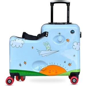 2025 Itsy Rider 20" Ride-on Suitcase for Kids with Double Spinner Red Wheels (Blue Flyer)