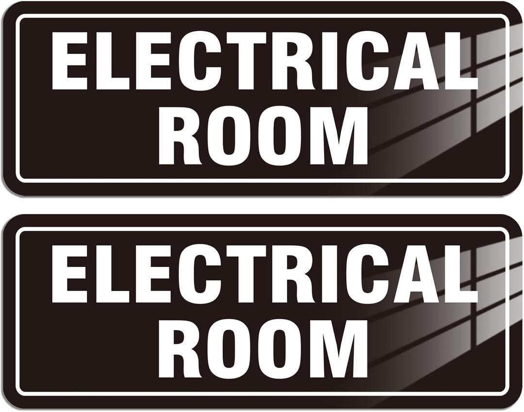 2 Pack Electrical Room Signs- 8x3Inch Self-Adhesive Acrylic Sign- Easy Installation - Electric Closet Sign for Door or Wall, Black 