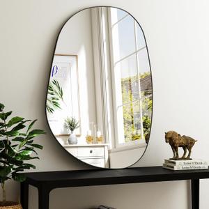 38"x26" Bathroom Mirror for Wall, Irregular Bathroom Mirrors for Over Sink, espejos decorativos de pared, Modern Metal Framed Vanity Mirror for Bedroom, Entryway, Bathroom, Living Room, Black