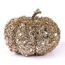DomeStar Artificial Glitter Pumpkin, Gold Faux Pumpkin Harvest Table Centerpiece for Fall, Halloween & Thanksgiving Decorations