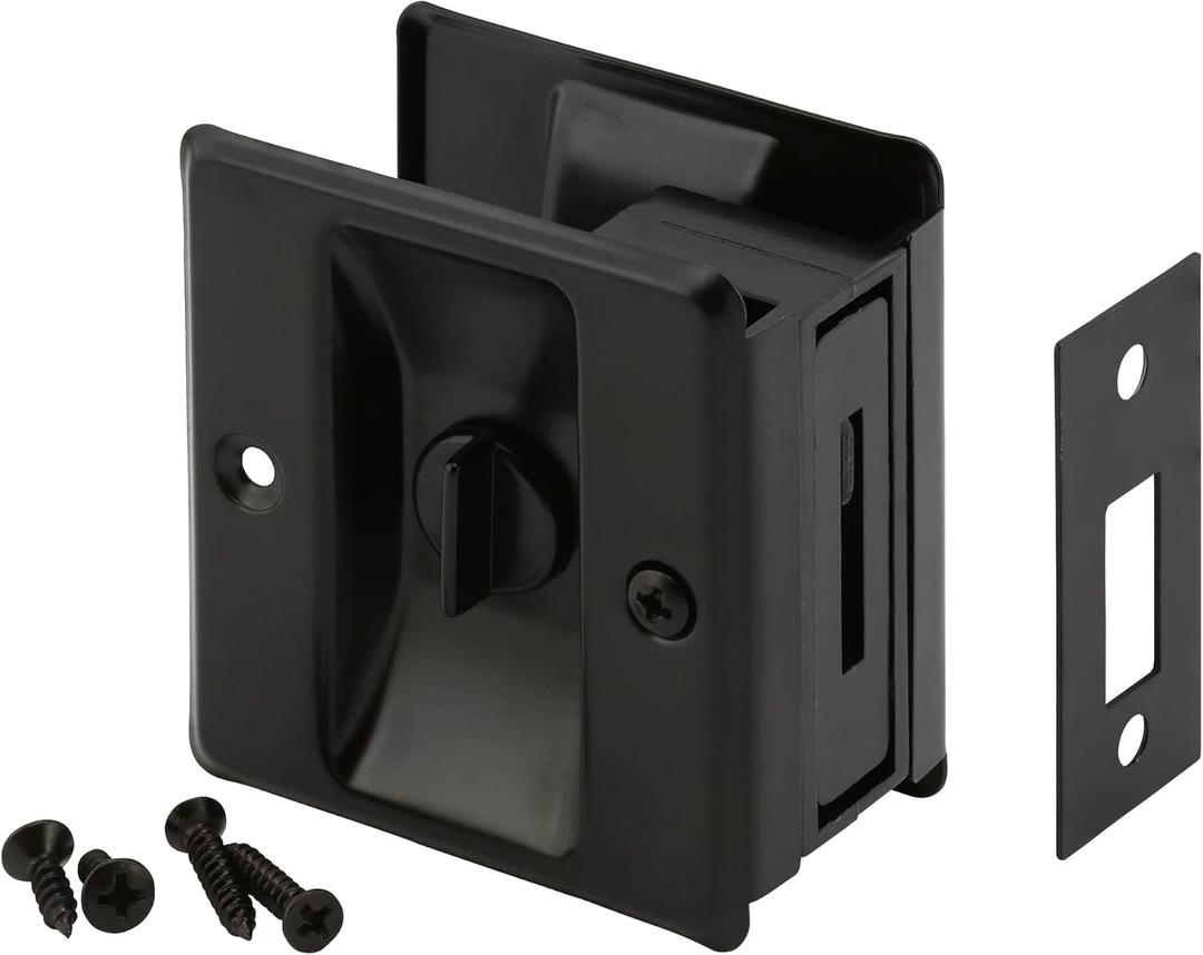 Prime-Line N 7578 Pocket Door Privacy Lock with Pull, Matte Black Finish (Single Pack)