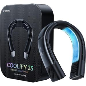 TORRAS COOLiFY 2SExtended Battery Version Neck Air Conditioner 28 Hrs Cooling, Portable Personal Cooler Neck Fan, App Control Rechargeable Neck Fans that blow cold air for travel (Starry Black)