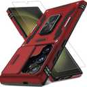 DEERLAMN Case for Samsung Galaxy S24 Ultra with Slide Camera Cover+Screen Protector (1 Pack), Rotated Ring Kickstand Military Grade Shockproof Protective Cover-Red (S24 Ultra-6.8 Inch)