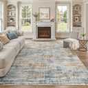 UERMEI 10x14 Area Rug for Living Room: Washable Modern Neutral Abstract Large Soft Low Pile Carpet Non-Slip Pet Kids Friendly Indoor Decor for Bedroom Dining Room Home Office Nursery Blue Brown