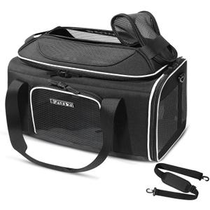Petskd Top-Expandable Pet Carrier 17x12x8.5 Inches JetBlue Allegiant Spirit Airline Approved, Soft-Sided Carrier for Small Cats and Dogs with Locking Safety Zippers and Anti-Scratch Mesh(Black)
