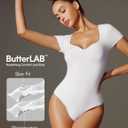 2 x IUGA Short Sleeve Bodysuit for Women Tummy Control Body Suit Sweetheart Neckline Going Out Tops (Small, White)