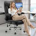 Office Chair, Big and Tall Ergonomic Desk Chair, Executive Leather Computer Chair with Adjustable Lumbar Support, Comfy Gaming Chair with Flip Up Arms, Swivel PC Chair with Rocking Function, Black, 1 Pack