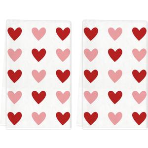 TAJWE Valentines Day Kitchen Towels 18x26 Inch Set of 2 Red Pink Heart Love Valentine Dish Cloths Farmhouse Wedding Anniversary Hand Towels for Kitchen Decoration