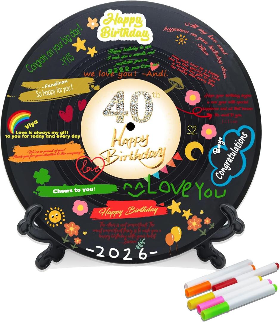 Vinyl Record Sweet 40 Birthday Decorations 11.6"X11.6", 40th birthday decorations Party Favor Sign Poster, 40th Birthday Guest Book Alternative, Great Sweet 40 Gifts for Girls or Boys (40 Years Old)
