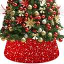 FUHSY Red Christmas Tree Collar Sequin Merry Christmas Tree Skirt 23.6 Inch Glitter Velvet Trees Skirts Sparkly Christmas Trees Trunk Ring Base Cover for Holiday Party Red Xmas Decoration