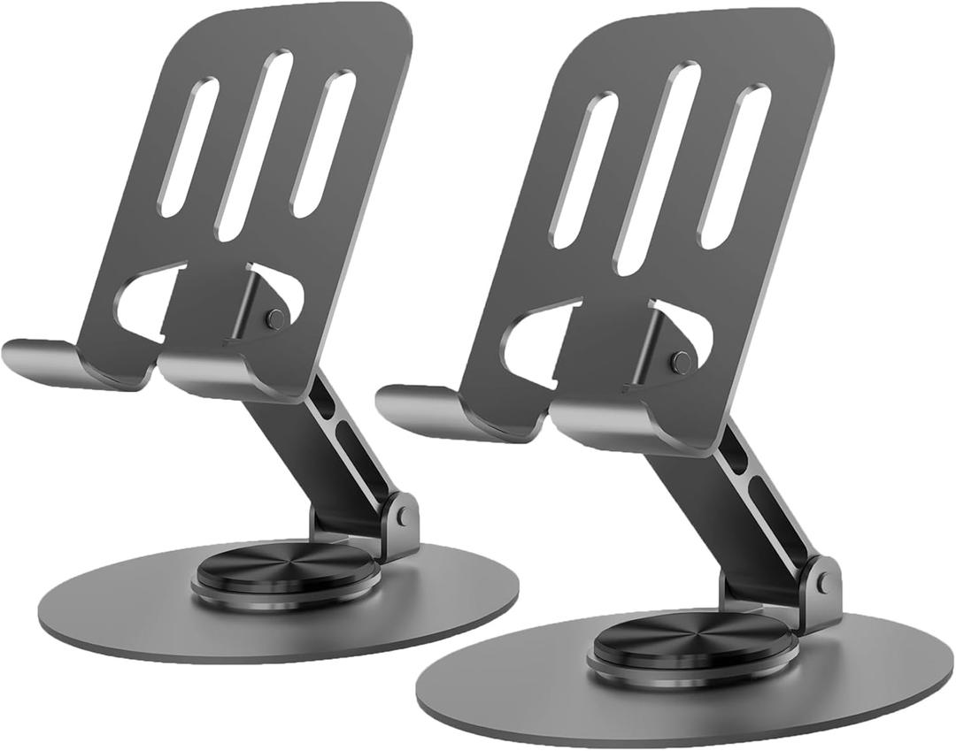 2PCS Cell Phone Stand, Multi-Angel Adjustable 360 Rotation Non-Slip Metal Phone Stand Compatible with iPone Android Smartphone and Tablet(Grey&Grey)