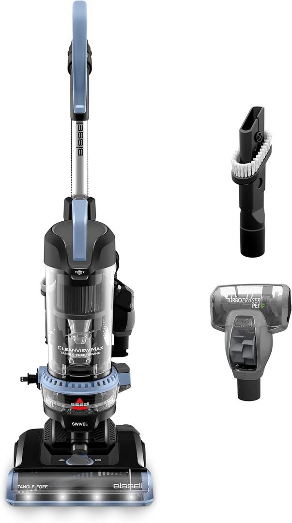 Bissell CleanView Max Tangle-Free Rewind with LED Headlights, Tangle-Free Brush Roll, Automatic Cord Rewind, Included pet Tools, 4073L